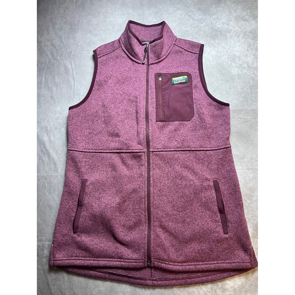 LL Bean Sweater Fleece Women Medium Vest Burgundy Heather Full Zip Outdoor 1230